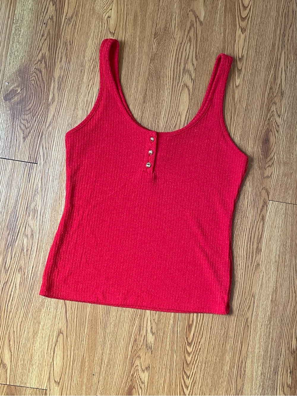 H&M Red Ribbed Tank with Button Front - Picture 3 of 7